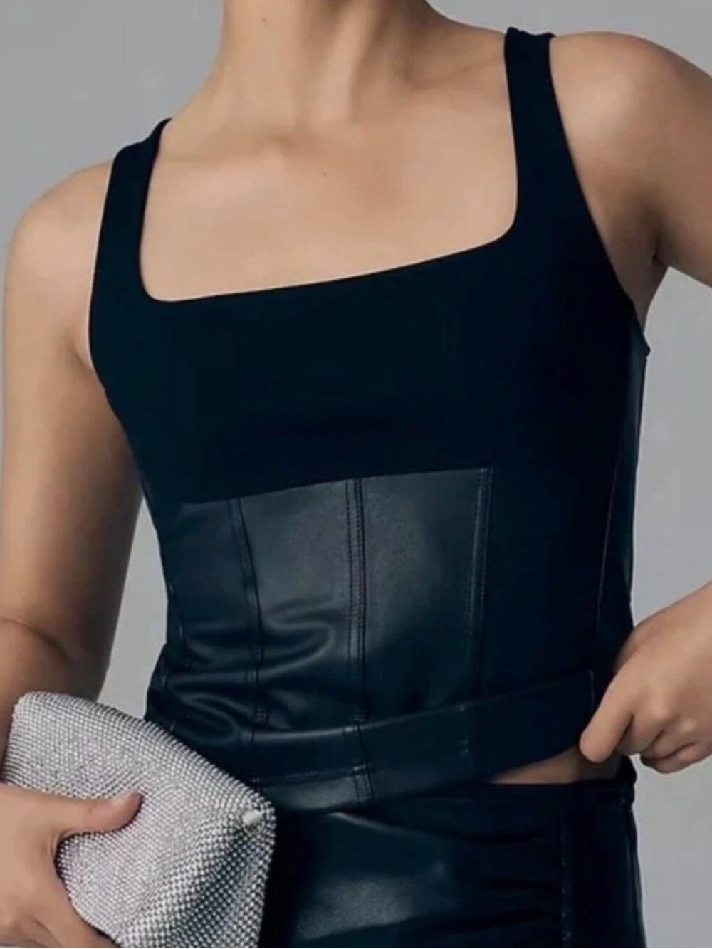 EUC Maeve Black Square-Neck Faux Leather Bustier corset top M whimsigoth